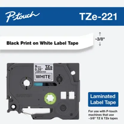 Picture of Brother TZE221 -9mm Black Print on White label tape