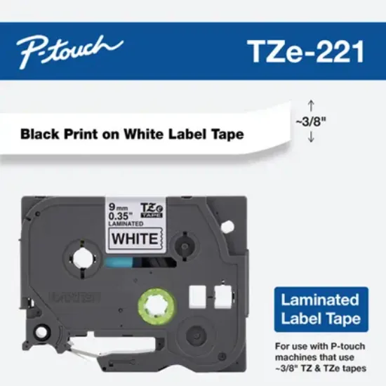 Picture of Brother TZE221 -9mm Black Print on White label tape