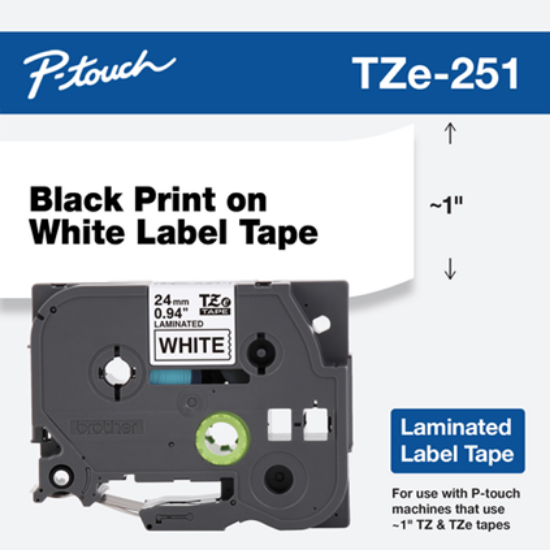 Picture of Brother TZe251 Black Print on White Laminated Label Tape