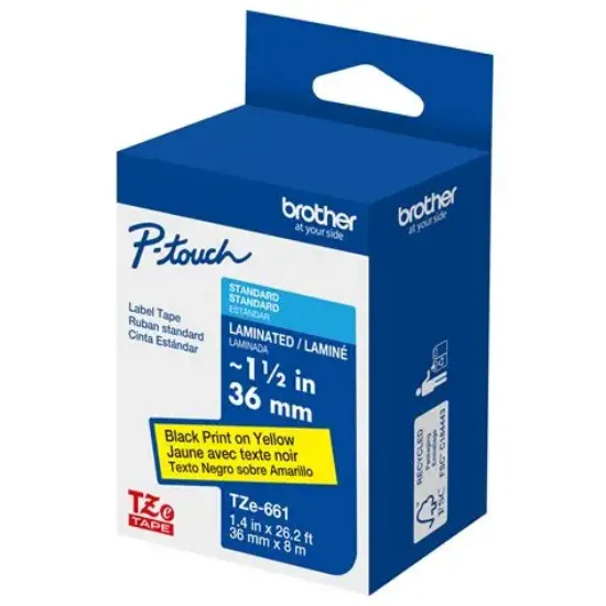 صورة شريط لاصق ملصقات Brother TZe-661 طباعة أسود على اصفر مغلف حرارياً
