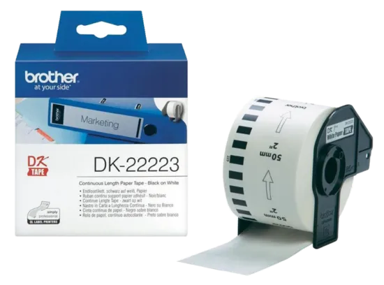 صورة رول ملصقات براذر الأصلي DK-22223 – ورق مستمر، طباعة سوداء على أبيض، عرض 50 مم