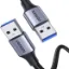 صورة كابل UGREEN USB 3.0 من نوع USB-A ذكر إلى USB-A ذكر بهيكل ألمنيوم مجدول طول 2متر (أسود)