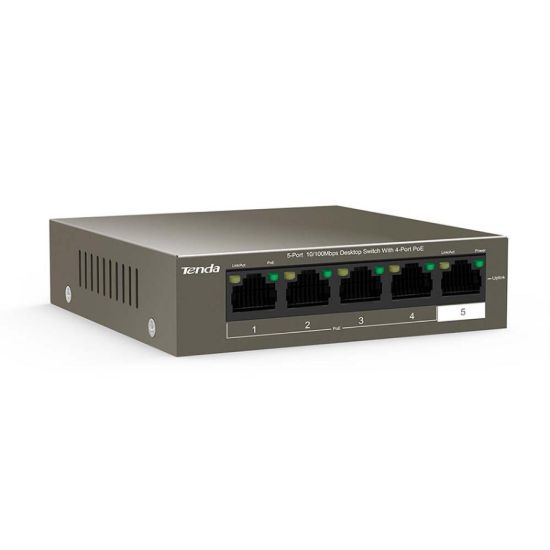 صورة TENDA TEF1105P-4-63W 5-Port 10/100Mbps Desktop Switch with 4-Port PoE - Network Switch