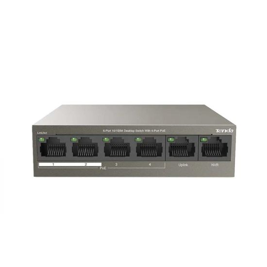 صورة TENDA TEF1106P-4-63W 6-Port 10/100M Desktop Switch with 4-Port PoE - Network Switch