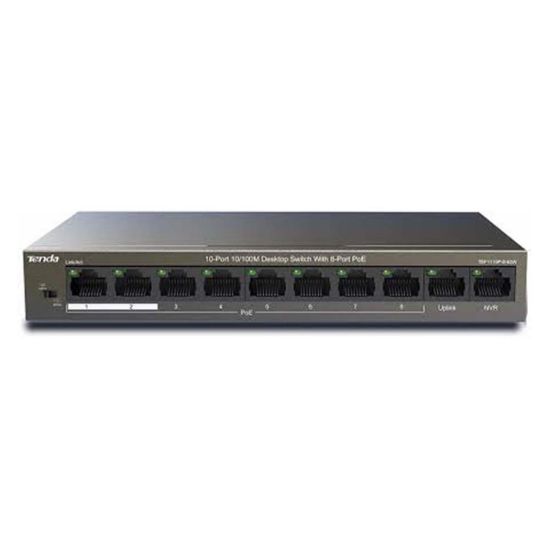 صورة TENDA TEF1110P-8-63W 10-Port 10/100M Desktop Switch with 8-Port PoE - Network Switch