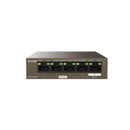 صورة TENDA TEG1105PD 5-Port Gigabit PD Switch With 4-Port PoE - Network Switch