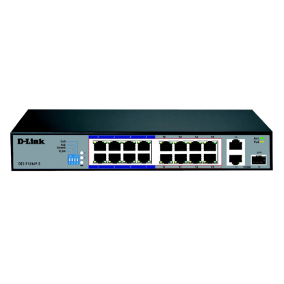صورة D-Link DES-F1016P-E 16-Port 10/100 Long Range PoE+ Surveillance Switch