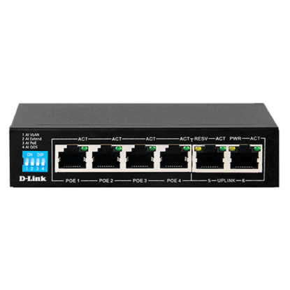 صورة D-Link DES-F1006P-E/E 6-Port 10/100 Switch with 4 PoE Ports and 2 Uplink Ports EU Plug