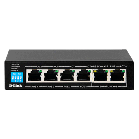 صورة D-Link DES-F1006P-E/E 6-Port 10/100 Switch with 4 PoE Ports and 2 Uplink Ports EU Plug