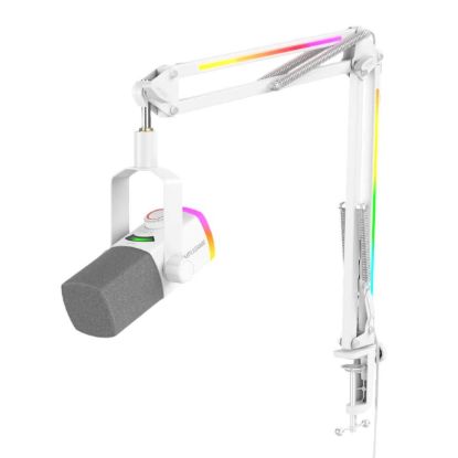 Picture of FIFINE AmpliGame AM8PROT USB/XLR Dynamic Microphone Kit with RGB Boom Arm Stand - White