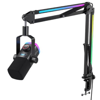 Picture of FIFINE AmpliGame AM8PROT USB/XLR Dynamic Microphone Kit with RGB Boom Arm Stand - Black