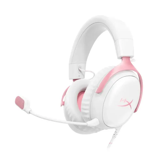 Picture of HyperX Cloud III DTS:X Spatial Virtual 3D Surround Sound Gaming Headset w/ Improved Bass & Superior Noise-cancelling Mic Quality & Onboard Controls , Multiplatform Compatibility (USB-C, USB-A, and 3.5mm) - White-Pink