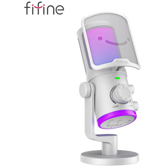 Picture of Fifine Ampligame AM6W USB Condenser Mic with Game/Chat Mix & Noise Suppression - White