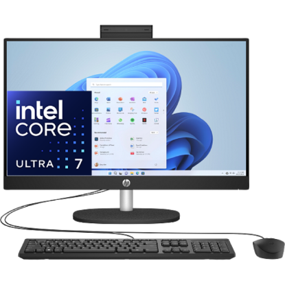 صورة جهاز HP All-in-One AIO 24-cr1035ne - معالج Intel Core Ultra 7 155U (حتى 4.8GHz)، رام 8GB DDR5، تخزين 512GB SSD، شاشة 23.8 بوصة FHD IPS غير لمسية، لون أسود لامع