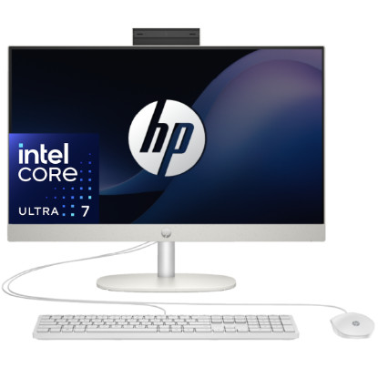 صورة جهاز HP All-in-One AIO 24-cr1032ne - معالج Intel Core Ultra 7 155U (حتى 4.8GHz)، رام 8GB DDR5، تخزين 512GB SSD، شاشة 23.8 بوصة FHD IPS غير لمسية، لون أبيض