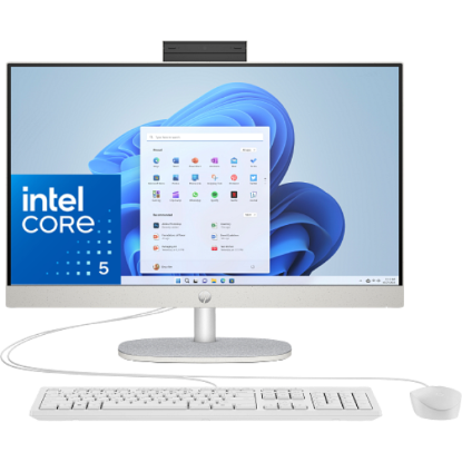 صورة جهاز HP All-in-One طراز 24-cr1044ne - معالج Intel Core Ultra 5 125U (12 نواة)، رام 8GB DDR5، تخزين 512GB SSD، شاشة 24 بوصة FHD IPS، Wi-Fi 6 + بلوتوث 5.3، مع لوحة مفاتيح وماوس، لون أبيض