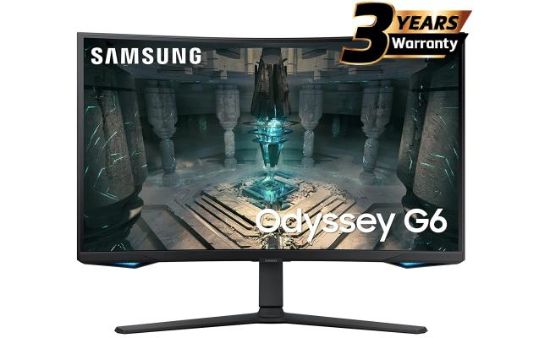 صورة شاشة قيمنق سامسونج Odyssey G6 (BG650) المنحنية الذكية Tizen مقاس 27 بوصة - VA، دقة 2K (2560×1440)، 240Hz، 1ms (GTG)، HDR600، تغطية ألوان 95% DCI، 10-بت، HDMI 2.1، FreeSync، سماعات، حامل مريح