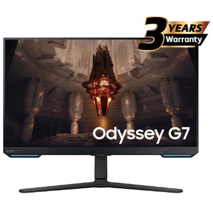 صورة شاشة قيمنق سامسونج Odyssey G7 (BG702) المسطحة الذكية Tizen بإضاءة RGB مقاس 32 بوصة - IPS، دقة 4K UHD، 144Hz، 1ms (GTG)، 10-بت، HDR10+، تغطية ألوان 90% DCI، منفذ HDMI 2.1، متوافقة مع G-Sync، حامل مريح، سماعات