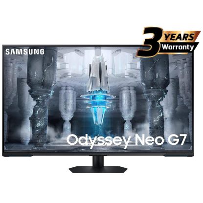 صورة شاشة قيمنق سامسونج Odyssey Neo G7 (CG700) الذكية Tizen مقاس 43 بوصة - مسطحة 4K UHD، لوحة VA بإضاءة Quantum Matrix Mini-LED، 144Hz، 1ms، HDR10+، 10-بت، تغطية ألوان 95% DCI، منفذ HDMI 2.1، دعم FreeSync، تقنية Core Sync، سماعات