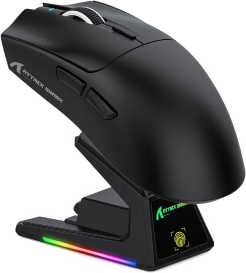 Picture of ATTACK SHARK V3 PRO Tri-Mode Wireless Gaming Mouse - Black, with RGB Charging Dock