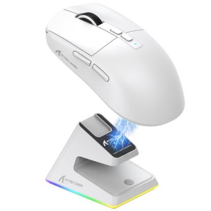 Picture of ATTACK SHARK V3 PRO Tri-Mode Wireless Gaming Mouse - White, with RGB Charging Dock