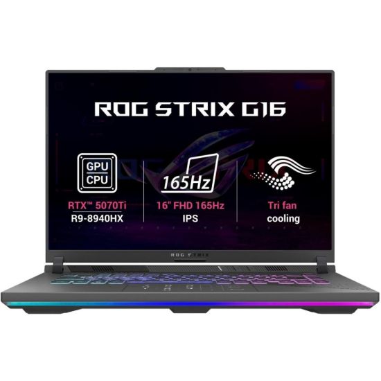Picture of ASUS ROG Strix G16 (2025) G614PR - 9th Gen AMD Ryzen 9 8940HX (16-Core), NVIDIA RTX 5070 Ti 12GB GDDR7, 16" WUXGA IPS 165Hz Display, Gray