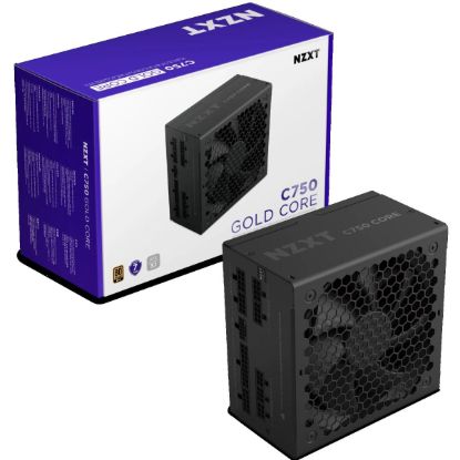 صورة مزود طاقة NZXT C750 Gold Core بقدرة 750W معياري بالكامل بشهادة 80+ Gold - ATX 3.1 (PCIe 5.1)، مروحة 135mm بمحمل سائل، وضع إيقاف المروحة الصفري، لون أسود