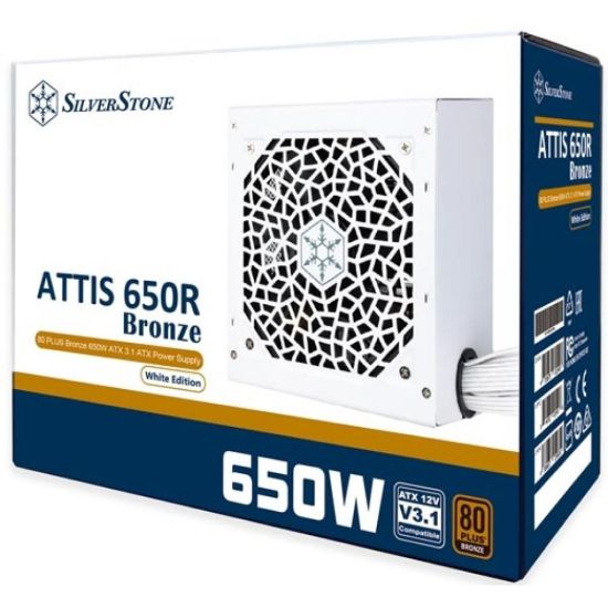 صورة مزود طاقة SilverStone ATTIS 650R برونز بقدرة 650W بشهادة 80 PLUS Bronze - ATX 3.1، مروحة هادئة 120mm، لون أبيض