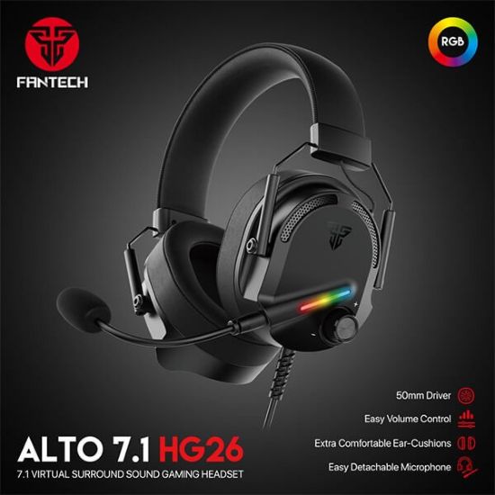 Picture of Fantech ALTO HG26 7.1 Virtual Surround USB Wired Ultra Comfort Gaming Headset - RGB Lighting Effects, Noise Cancelling Detachable Microphone, On-Ear Volume Controls