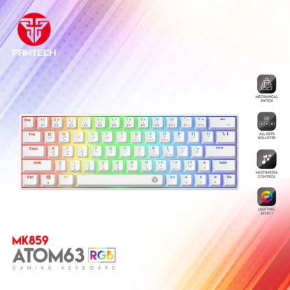 Picture of FANTECH ATOM63 MK859 Wired RGB 60% Modular Mechanical Gaming Keyboard - Detachable Type-C, Red Switch, White (Arabic Layout)