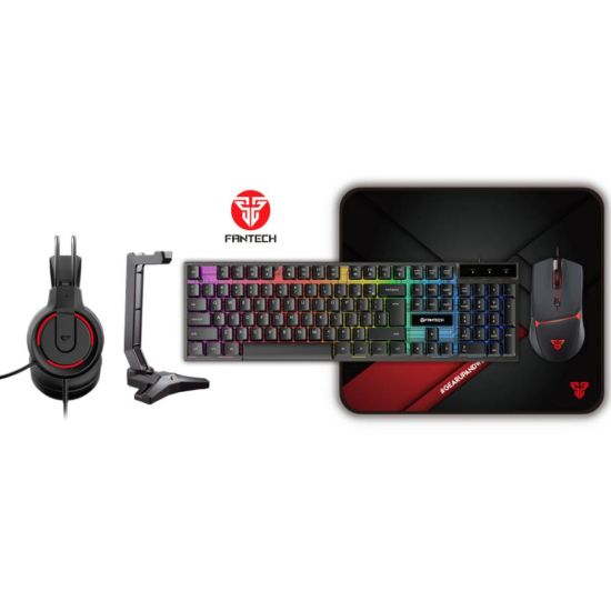 Picture of FANTECH P51 Power Bundle 5-in-1 Gaming Set Combo (Wired, Black) - Keyboard + Mouse + Headset + Mouse Pad + Headset Stand