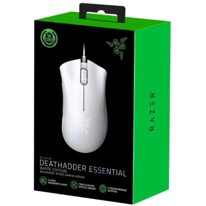 Picture of Razer DeathAdder Wired Essential Gaming Mouse - White, 6400 DPI Optical Sensor, 5 Programmable Buttons, Mechanical Switches, Rubber Side Grips
