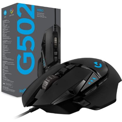 Picture of Logitech G502 HERO Fully Programmable RGB Gaming Mouse - 11 Buttons, Hero 25K Sensor, High Performance, Comes with Leather Cord