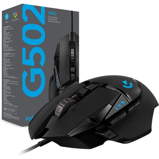 Picture of Logitech G502 HERO Fully Programmable RGB Gaming Mouse - 11 Buttons, Hero 25K Sensor, High Performance, Comes with Leather Cord