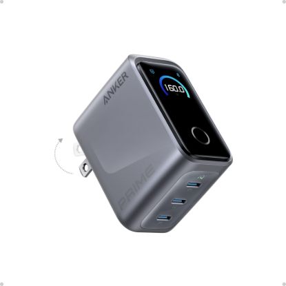 صورة شاحن Anker Prime 160W GaN بثلاثة منافذ USB-C مع شاشة ذكية - لون أسود
