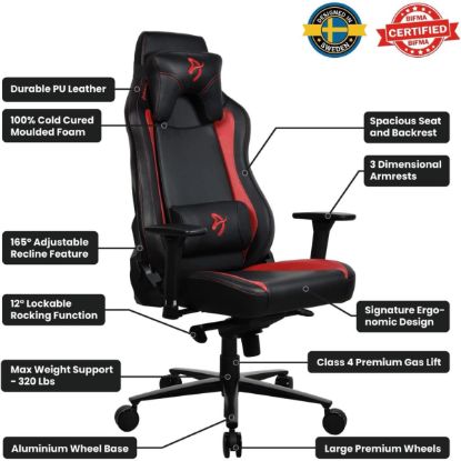 Picture of Arozzi Vernazza Soft PU Leather Ergonomic Office & Gaming Chair - High Backrest, Recliner, Swivel, Tilt, Rocker, Adjustable Height, Adjustable Lumbar & Neck Support, Red
