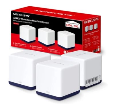 صورة نظام شبكة ميش MERCUSYS Halo H50G (عبوة 3 قطع) بسرعة AC1900 ميجابت، منافذ جيجابت، راوتر واي فاي، موسع ومقوي واي فاي، تغطية 6,000 قدم مربع (550 م²)، تجوال سلس، تقنية Beamforming، إعداد سهل