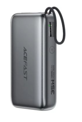 صورة باور بانك ACEFAST M32 بسعة 10000 مللي أمبير وقدرة 35 واط مع كيبل USB-C قابل للسحب - رمادي معدني