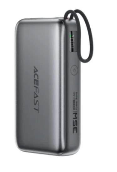 صورة باور بانك ACEFAST M32 بسعة 10000 مللي أمبير وقدرة 35 واط مع كيبل USB-C قابل للسحب - رمادي معدني
