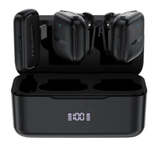 Picture of ACEFAST R6 Dual Wireless Lavalier Microphone Kit with Charging Case - Black