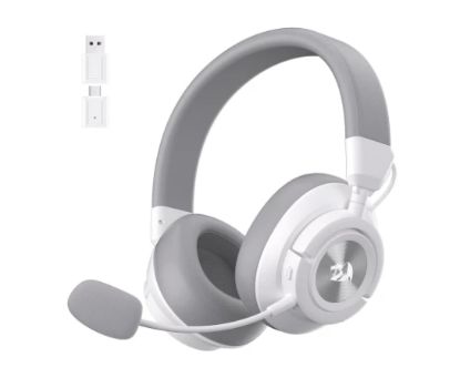 صورة سماعة قيمنق لاسلكية Redragon H889WG رباعية الاتصال (2.4G/بلوتوث/USB/3.5mm)، بطارية 51 ساعة وإمكانية اللعب أثناء الشحن، صوت محيطي 7.1 ودرايفر 53mm، مايك قابل للفصل، لأجهزة PC/PS5/NS/الهاتف - أبيض