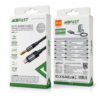 صورة كيبل محول صوت ACEFAST J22 هاي فاي من موصل L إلى 3.5mm AUX بطول 1 متر - رمادي معدني