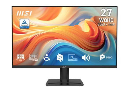 صورة شاشة مكتبية MSI PRO MP275Q E14 مقاس 27 إنش IPS بدقة QHD 2K بمعدل 144 هرتز، تقنية MSI EyesErgo وEye-Q، سماعات مدمجة، منافذ DisplayPort وHDMI - أسود