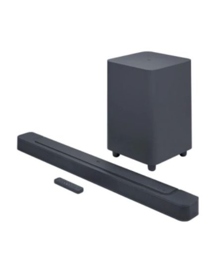 صورة ساوند بار JBL Bar 2.1 Deep Bass بقوة صوت إجمالية 300 واط، منفذ USB Type A، 4 درايفرات Race Track، 2 تويتر 1 إنش (الساوند بار) وسبووفر 6.5 إنش، اتصال بلوتوث 4.2 - أسود