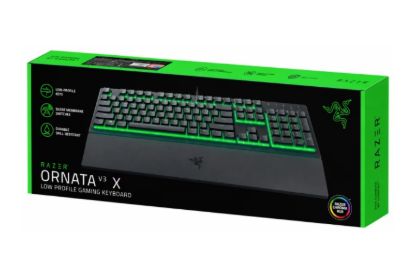 صورة كيبورد قيمنق Razer Ornata V3 X بمفاتيح منخفضة الارتفاع ومفاتيح ممبرين صامتة، مقاوم للسوائل، إضاءة Chroma RGB مع مسند معصم مريح - عربي / إنجليزي