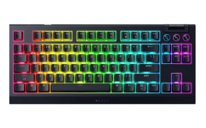 صورة كيبورد قيمنق Razer BlackWidow V4 Tenkeyless HyperSpeed بمفاتيح Orange Tactile قابلة للتبديل، لاسلكي، بلوتوث وHyperSpeed بمعدل 1000Hz، يدعم Snap Tap، تخطيط QWERTY أمريكي - أسود