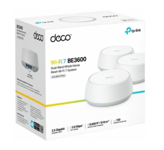 صورة نظام شبكة Mesh منزلية TP-Link Deco BE22 BE3600 ثنائي النطاق WiFi 7 | 4 سترايم بسرعة 3.6 جيجابت، قنوات 160 ميجاهرتز | دعم VPN وMLO، عبوة 3 قطع