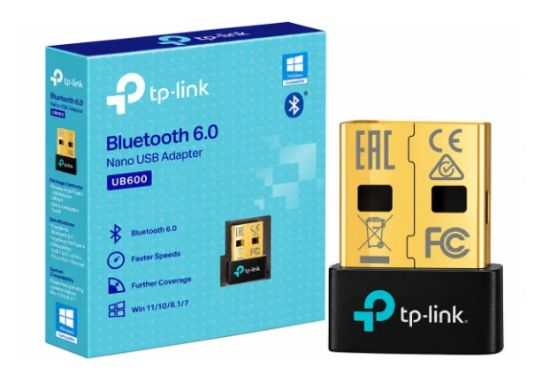 صورة محول بلوتوث TP-Link UB600 بتقنية بلوتوث 6.0 بشكل فلاشة USB، يدعم ربط الماوس/الكيبورد/السماعات/الهاتف/أذرع التحكم، تشغيل فوري Plug & Play، يعمل فقط على Windows 11/10/8.1/7