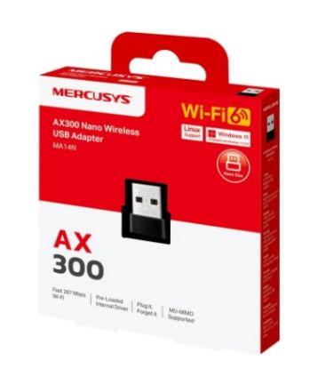 Picture of Mercusys MA14N Nano WLAN Stick for PC, Wi-Fi 6 AX300 WLAN Adapter, Nano Size, MU-MIMO, Compatible with Windows 11/10/7 and Linux